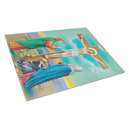 Caroline s Treasures Jesus on the Cross Crucifixion Glass Cutting Board Large