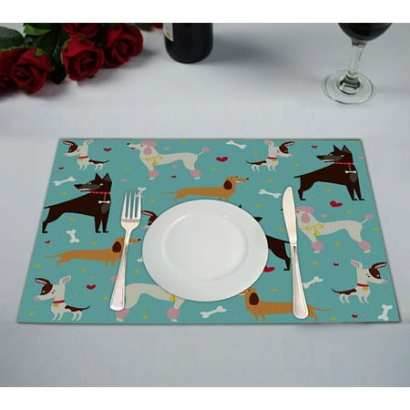 ABPHQTO Cute Dogs Pattern Placemat 12x18 Inch Set of 2 Table Placemats