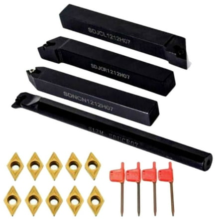 10Pcs Carbide Inserts + 4Pcs Lathe Tool Holder + 4Pcs Lathe Key Machine Tool Set