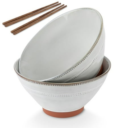Kook Terracotta Ramen Bowls with Chopsticks 36 oz Set of 2