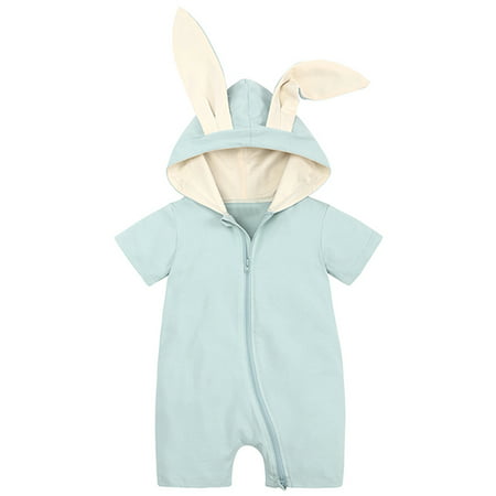 

dmqupv Baby Shirts 0-3 Months Infant Toddler Boys Girls Solid Zipper Hooded Rabbit Bunny Casual White Bodysuit Baby Mint Green 0 Months