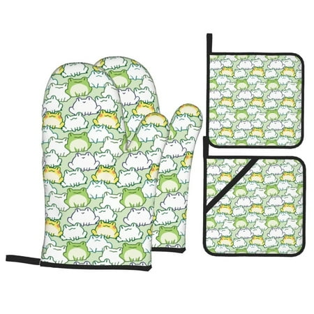 Oven Mitts and Pot Holders Sets 4 pcs - Cute Cartoon Frog Light Green Heat Resistant Silicone Oven Gloves with Non-Slip Silicone Surface and hot pads for kitchen Baking Cooking BBQ
Oven Mitts and Pot Holders Sets 4 pcs - Cute Cartoon Frog Light Green Heat Resistant Silicone Oven Gloves with Non-Slip Silicone Surface and hot pads for kitchen Baking Cooking BBQ