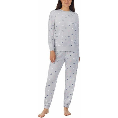 Disney Ladies Size Small 2-PC Fleece Pajama Set Gray Mickey & Minnie