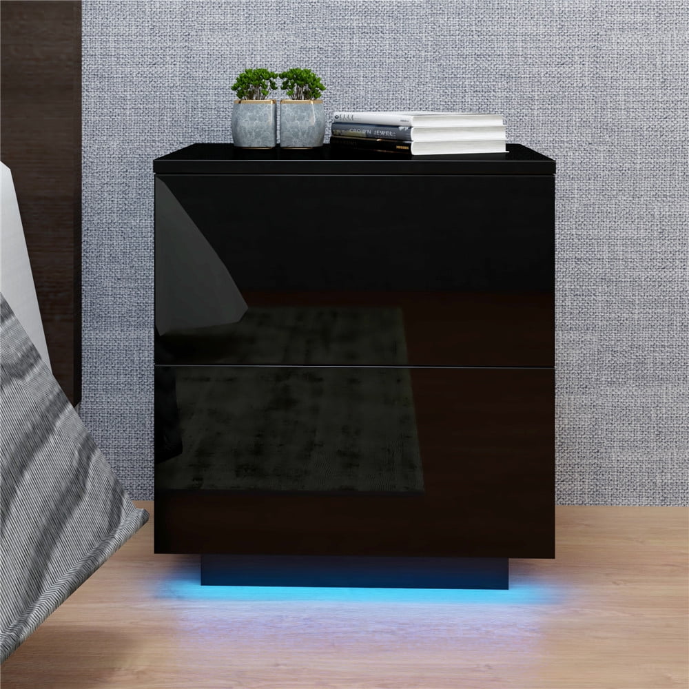 Zimtown Modern High Gloss Nightstand With Drawers Bedside End Table