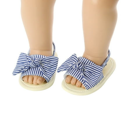 Summer Newborn Baby Girl s Bowknot Sandals Striped Rubber Sole First Walking Shoes
