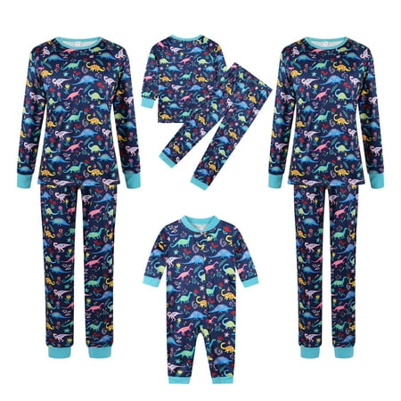 Fiomva Cartoon Dinosaur Print T-shirt and Trousers Parent-child Pajamas