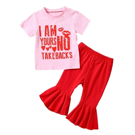 Toddler Baby Girls Valentines Day Outfits Letter Print Short Sleeve T Shirts+Solid Flared Pants 2pcs Sets
Toddler Baby Girls Valentines Day Outfits Letter Print Short Sleeve T Shirts+Solid Flared Pants 2pcs Sets
