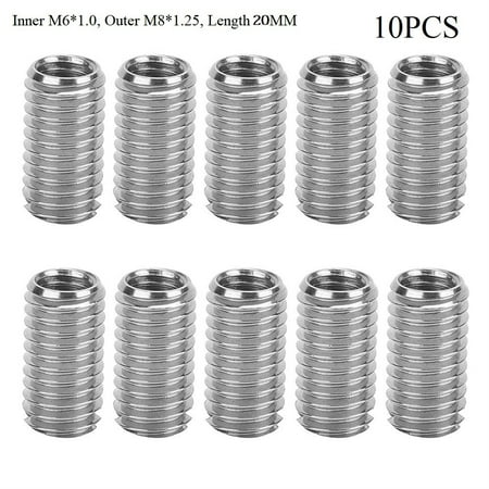 

10pcs Threaded Inserts Inner M6X1.0 Outer M8X1.25 Length 20MM Male Female Nut