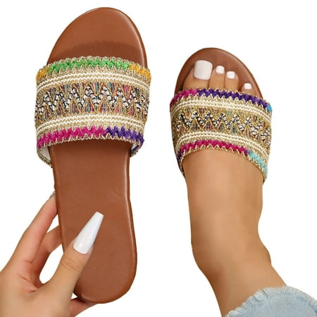 ZIZOCWA Ethnic Style Summer Slippers Women Sandals Embroidered Open Toe Flat Bottom Casual Slippers Womens Bohemian Non-Slip Flip Flops Yellow Size7.5
ZIZOCWA Ethnic Style Summer Slippers Women Sandals Embroidered Open Toe Flat Bottom Casual Slippers Womens Bohemian Non-Slip Flip Flops Yellow Size7.5