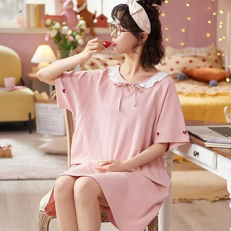 PIKADINGNIS Summer Short Sleeve Cotton Nightgowns for Women Korean Fashion Short Loose NightDress Sleepwear Nightdress Homewear Dress
PIKADINGNIS Summer Short Sleeve Cotton Nightgowns for Women Korean Fashion Short Loose NightDress Sleepwear Nightdress Homewear Dress