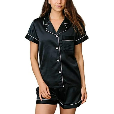 Glonme Ladies Sleepwear Short Sleeve Nightwear Lapel Pajamas Sets Dailywear Casual Lounge Set Single Breasted Button Down 2 Piece Outfits Black S
Glonme Ladies Sleepwear Short Sleeve Nightwear Lapel Pajamas Sets Dailywear Casual Lounge Set Single Breasted Button Down 2 Piece Outfits Black S