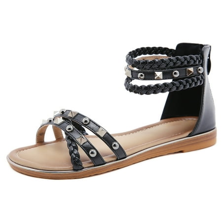 SHIBEVER Studded Gladiator Flat Sandals for Women Summer Casual Comfortable Beach Sandals Shoes with Zipper Black
SHIBEVER Studded Gladiator Flat Sandals for Women Summer Casual Comfortable Beach Sandals Shoes with Zipper Black