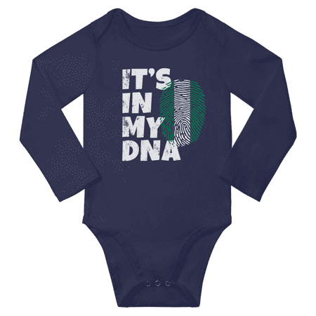 It s In My Nigerian DNA Baby Long Sleeve Romper Bodysuit (Navy 18 Months)