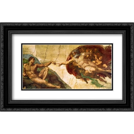 Creation Of Adam - 1 2x Matted 24x16 Black Ornate Framed Art Print by Michelangelo