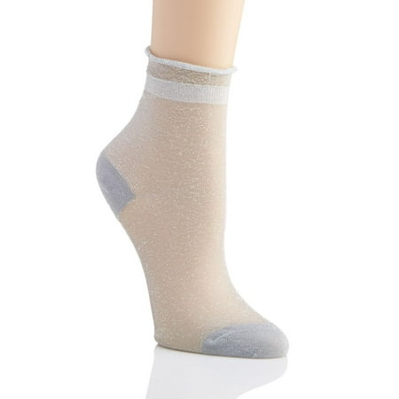 Women s MeMoi MWF-0073 Metallic Sheer Shortie Socks (Silver O/S)