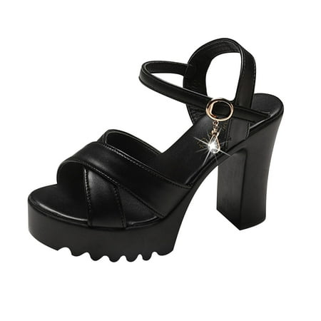 Kukoosong Heeled Sandals Womens Summer Casual Round-toe Sandals High-heeled Platform Metal Buckle Fashion Womens Sandals Black 39
Kukoosong Heeled Sandals Womens Summer Casual Round-toe Sandals High-heeled Platform Metal Buckle Fashion Womens Sandals Black 39