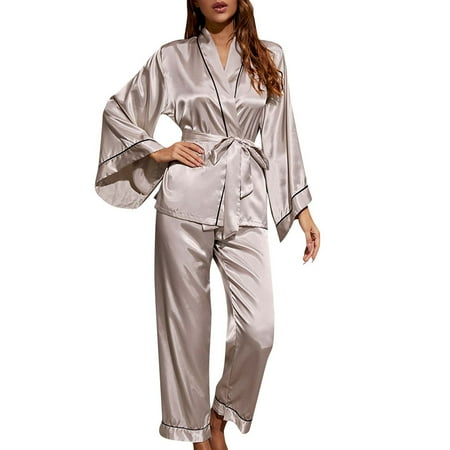 FAIWAD Elegant Pajamas Suit for Women Classic Long Sleeve Tops with Pants Lightweight Lounging Set with Belt (Large Gray)
FAIWAD Elegant Pajamas Suit for Women Classic Long Sleeve Tops with Pants Lightweight Lounging Set with Belt (Large Gray)