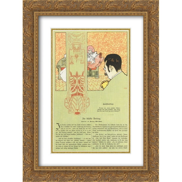 Koloman Moser 2x Matted 20x24 Gold Ornate Framed Art Print 'Matter of conscience. Humorous Illustration for Meggendorfers leaves'