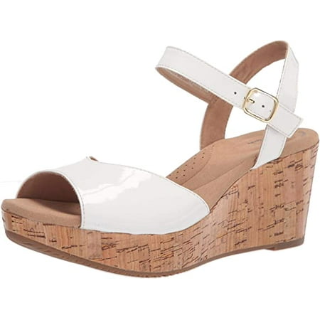 Clarks Women s Annadel Mystic Wedge Sandal White Patent Synthetic 5.5