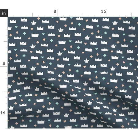 Crown Kids Queen King Navy Fabric Printed by Spoonflower BTY