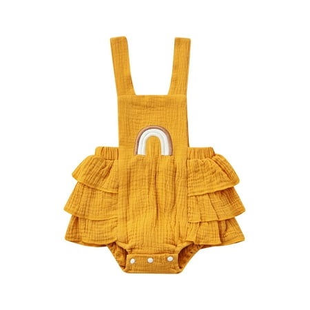 Calsunbaby Infants Baby Girl Summer Ruffle Romper Newborn Sleeveless Elastic Waist Rainbow Embroidery Strap Bodysuit
Calsunbaby Infants Baby Girl Summer Ruffle Romper Newborn Sleeveless Elastic Waist Rainbow Embroidery Strap Bodysuit