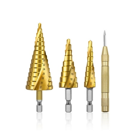 Pack of 4 Step Drill Bit High-speed Steel Center Punch Drilling Replacement Portable Polished Woodworking Deburring Hole Hand
Pack of 4 Step Drill Bit High-speed Steel Center Punch Drilling Replacement Portable Polished Woodworking Deburring Hole Hand