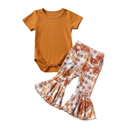 Calsunbaby Infant Toddler Baby Girl Spring Summer Outfits Romper Knitted Bodysuit with Floral Flare Pants Set Brown 0-6 Months
Calsunbaby Infant Toddler Baby Girl Spring Summer Outfits Romper Knitted Bodysuit with Floral Flare Pants Set Brown 0-6 Months