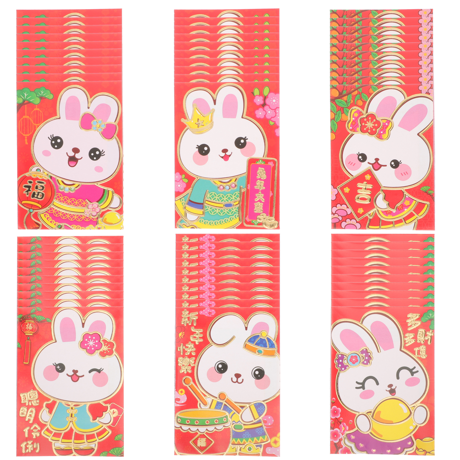 60pcs Cartoon Rabbit Red Envelopes Red Packets Chinese New Year Money