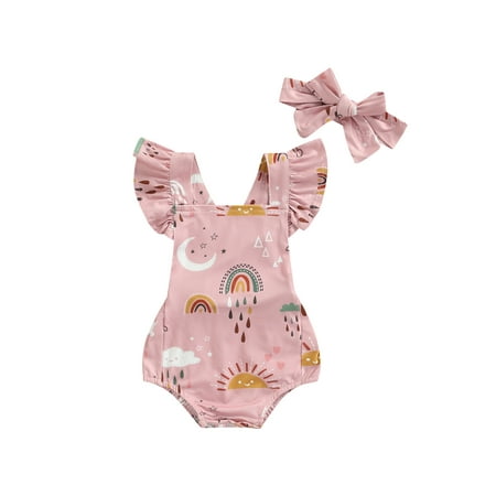 Calsunbaby Newborn Baby Flying Sleeve Bodysuit Infants Girl Square Collar Rainbow Print Romper with Decorative Bow Headband
Calsunbaby Newborn Baby Flying Sleeve Bodysuit Infants Girl Square Collar Rainbow Print Romper with Decorative Bow Headband