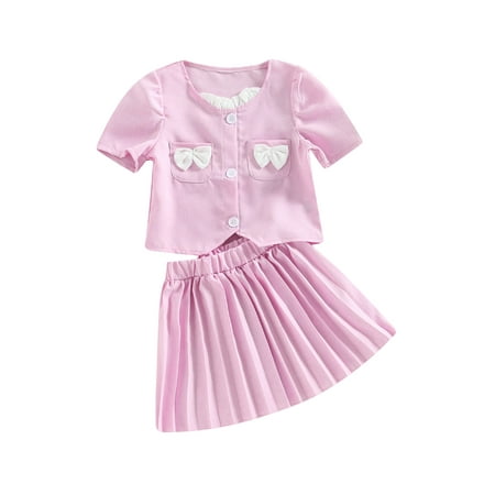 Suanret 2Pcs Kids Little Girls Skirt Sets Short Sleeve Bowknot Button Closure Tops Pleated A-line Skirt Outfits Pink 6-7 Years
Suanret 2Pcs Kids Little Girls Skirt Sets Short Sleeve Bowknot Button Closure Tops Pleated A-line Skirt Outfits Pink 6-7 Years