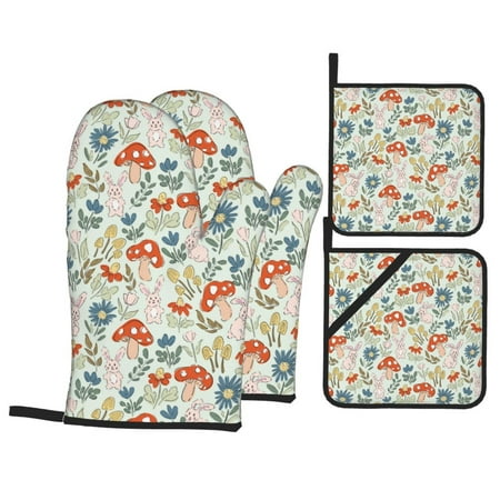 Oven Mitts and Pot Holders Sets 4 pcs - Garden Of Little Bunnies Heat Resistant Silicone Oven Gloves with Non-Slip Silicone Surface and hot pads for kitchen Baking Cooking BBQ
Oven Mitts and Pot Holders Sets 4 pcs - Garden Of Little Bunnies Heat Resistant Silicone Oven Gloves with Non-Slip Silicone Surface and hot pads for kitchen Baking Cooking BBQ