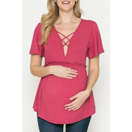 

Women Maternity V Neck Wrap W Ladders Front Baby Doll Short Sleeve Top