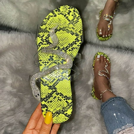 Women s Summer Transparent Flat Snake Sandals Slippers With Rhinestones