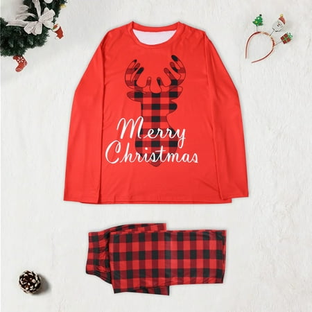 NEGJ Matching Family Pajamas Sets Christmas Deer Print Top And Plaid Pants Homewear For Dad