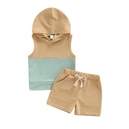 Nokpsedcb Infant Baby Boys 2Pcs Clothes Suit Contrast Color Sleeveless Hooded Tops + Elastic Waist Shorts Outfits Khaki 6-12 Months
Nokpsedcb Infant Baby Boys 2Pcs Clothes Suit Contrast Color Sleeveless Hooded Tops + Elastic Waist Shorts Outfits Khaki 6-12 Months
