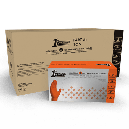 1st Choice Orange Nitrile Disposable Gloves 6 Mil Textured Large 1000