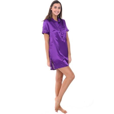 Alexander Del Rossa Womens Satin Sleepshirt Regency Medium
