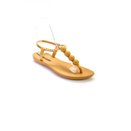 Pre-owned|Ipanema Womens Rubber Beaded T-Strap Sandals Flats Orange Size 5