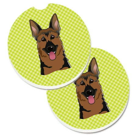 Carolines Treasures BB1273CARC Checkerboard Lime Green German Shepherd Set of 2 Cup Holder Car Coasters Large