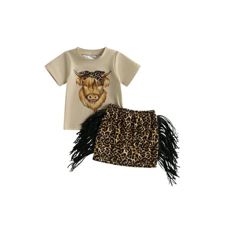 Qtinghua Western Baby Girls Summer Clothes Short Sleeve Cow Print T-Shirt Tops Leopard Tassels Mini Skirt Set
Qtinghua Western Baby Girls Summer Clothes Short Sleeve Cow Print T-Shirt Tops Leopard Tassels Mini Skirt Set