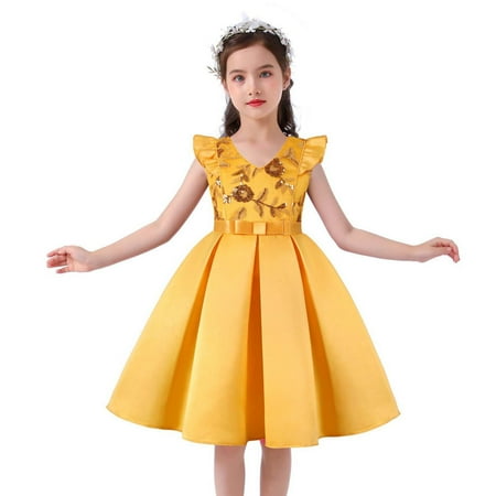 VERUGU Princess Dresses for Girls Children s Sequin Dress Skirt Flying Sleeve Girl Dress Festival Party Princess Dress Yellow
VERUGU Princess Dresses for Girls Children s Sequin Dress Skirt Flying Sleeve Girl Dress Festival Party Princess Dress Yellow