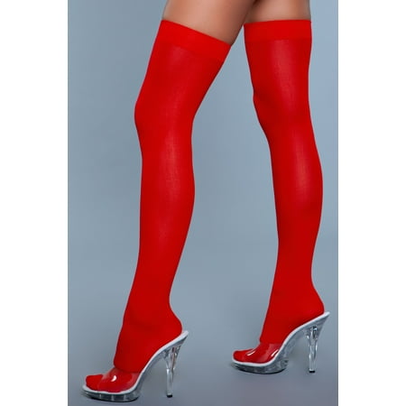 Be Wicked 1932-RED-O-S Female Opaque Nylon Thigh Highs Red - One Size