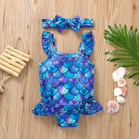 Lilgiuy Infant Girls Swimsuit Sleeveless Beach Print Marine Fashion Swimwear