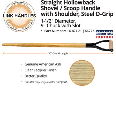 Link Handles 66773 30 straight hollowback Shovel/scoop Handle w/shoulder 1-1/2 dia. 9 chuck (min qty 6 each)