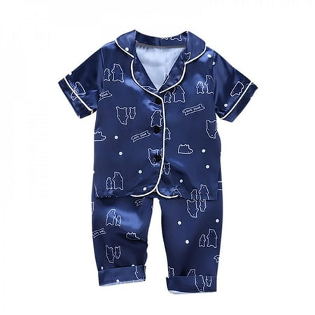 Summer Baby Kids Girls Boys Standing Bear Sleepwear Set Short Sleeve Blouse Tops+Night Pants Dark Blue 90
Summer Baby Kids Girls Boys Standing Bear Sleepwear Set Short Sleeve Blouse Tops+Night Pants Dark Blue 90