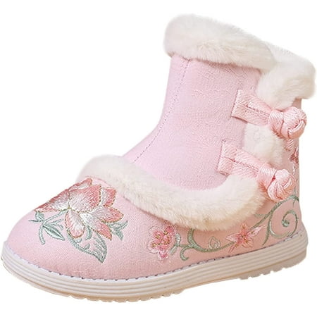 QWZNDZGR Baby Cozy Fleece Snow Booties Warm Lined Stay On Ankle Boots Kids Low Heel Dress Booties House Slipper Crib Shoes