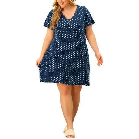 Agnes Orinda Women s Plus Size Polka Dots V Neck Sleepwear Nightdress