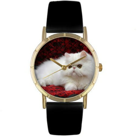 Whimsical Watches Unisex Persian Cat Photo Watch with Black Leather