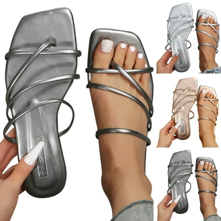 PEASKJP Women Slippers Women Fashion Solid Flat Beach Slippers Casual Round Toe Shoes Thong Strappy Summer Shoes Grey 7
PEASKJP Women Slippers Women Fashion Solid Flat Beach Slippers Casual Round Toe Shoes Thong Strappy Summer Shoes Grey 7