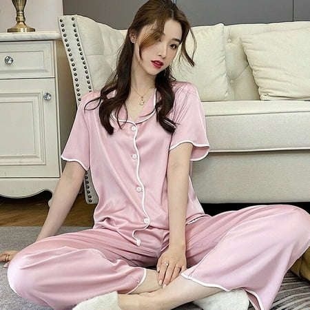 CoCopeaunt Silk Pajamas Ladies Short-sleeved Trousers Two-piece Summer Ice Silk Cardigan Lapel Home Wear Fashion Casual Sexy Women Pajamas
CoCopeaunt Silk Pajamas Ladies Short-sleeved Trousers Two-piece Summer Ice Silk Cardigan Lapel Home Wear Fashion Casual Sexy Women Pajamas